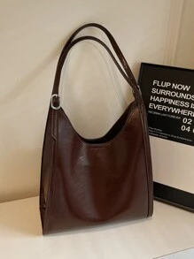 1 件复古大容量优雅多用途通勤腋下包女士 - 咖啡棕 - 查看 8