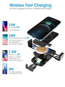 YITUMU Bộ sạc không dây trên ô tô, Sạc nhanh Qi 15W, Kẹp điện thoại trên ô tô, Giá đỡ điện thoại trên cửa gió điều khiển kính chắn gió, Giá đỡ điện thoại trên ô tô cho hầu hết các điện thoại Android và Apple có sạc không dây - Nhiều màu - Xem 3