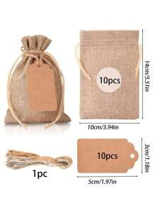 21 pièces/1 set - (comprend 10 sacs + 10 cartes + 1 corde) Sac cadeau en lin à cordon parfait pour les mariages, les douches et les baby showers