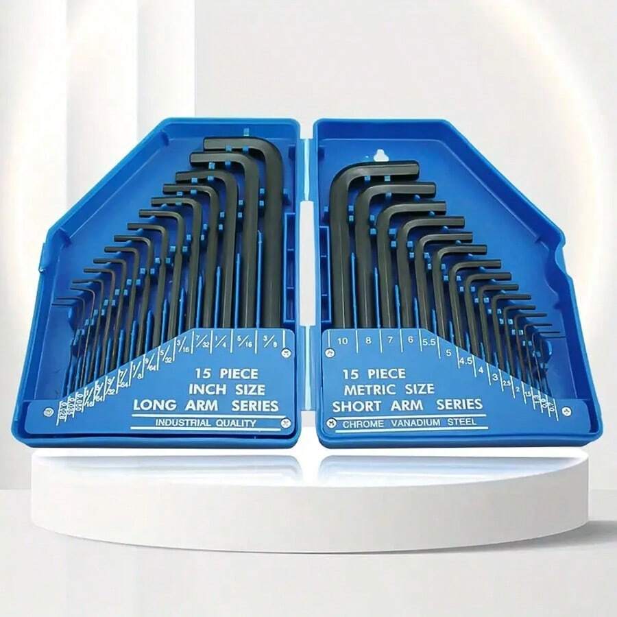 30pcs Hex Wrench Set Imperial Metric Combination Hex Key Wrench Set With Storage Case - Black - View 1