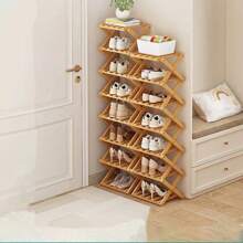 Madebyblanc 1pc Bamboo No-Installation Folding Shoe Rack, Suitable For Dining Room, Entryway, Bedroom, Living Room - Ginger - View 6