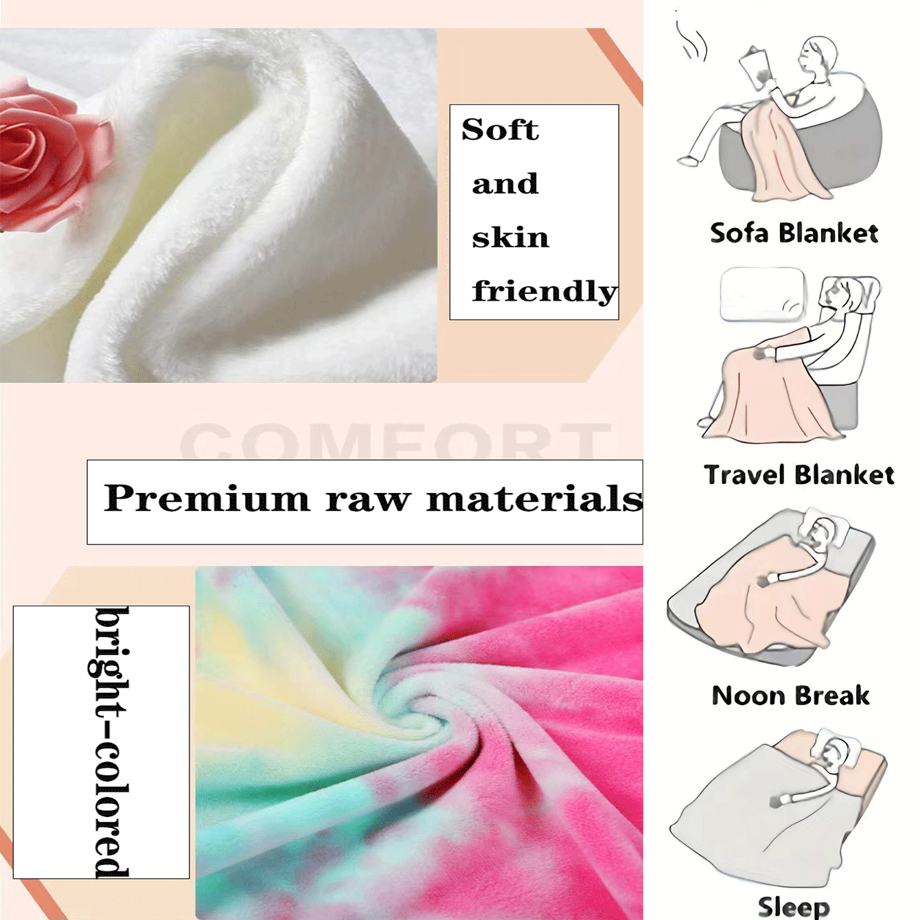 1 pieza Manta suave y gruesa con patrón de dibujos animados de elementos animales, tejiendo tus sueños estacionales de vacaciones, rectangular y cómoda para decorar la sala de estar o el dormitorio, en varios tamaños, adecuada para el Día de San Valentín - Multicolor - Añade 4