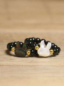 gxtbw 1 件可爱猫兔串珠戒指 - 简约时尚派对珠宝配饰、男女通用情侣戒指、手工珠宝礼物 - 戒指 - 查看 8