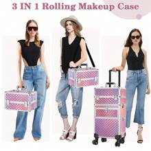 4 In 1 New Upgrade Makeup Rolling Case For Travel Storage Bag,Makeup Bag,Cosmetic Bag,Vacation Organizer,Large Capacity Makeup Organizer Makeup Case, For Lipstick, Brush, Skincare, Mobile Phone, Coin, Small Items, For Home,Gift,Vacation And Festival Halloween Christmas Multifunctional Use