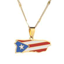 Puerto Rico Landkarten-Flaggen Anhänger Halsketten aus Edelstahl in Gold-/Stahlfarbe, patriotischer Schmuck für Puerto Ricaner - PR-PD - Übersicht 3