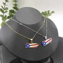 Puerto Rico Landkarten-Flaggen Anhänger Halsketten aus Edelstahl in Gold-/Stahlfarbe, patriotischer Schmuck für Puerto Ricaner - PR-PD - Übersicht 1