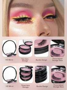 睫毛收纳盒 2/3 层圆形睫毛盒带镜子空旅行睫毛收纳盒收纳盒（不含假睫毛）适合女士和女孩