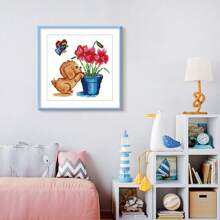 1 Set Animal Series Printed Cross Stitch Kit, DIY Stamped Cross Stitch 11CT Mesh 3-Strands Thread Embroidery Kit, Suitable For Beginners, Home Decor Cushion Pillow Cover