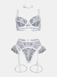 Bộ đồ lót gợi cảm thêu lưới 6 món - trắng - Xem 1