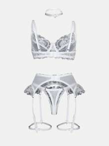 Bộ đồ lót gợi cảm thêu lưới 6 món - trắng - Xem 2