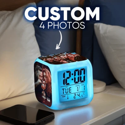 Despertador personalizado com foto e luzes LED coloridas – Presente personalizado para ele, para ela, casais, namorado, namorada, marido, esposa, pais, jovens, melhores amigos – Perfeito para decoração de quarto, Dia dos Namorados, Dia das Mães, Dia dos Pais, aniversários, casamentos, formaturas, Dia de Ação de Graças – Presente de decoração exclusivo para família e entes queridos, Dia dos Namorados, presentes de decoração para o Dia dos Namorados, decoração de Natal, para inauguração de casa, eventos urbanos, decoração moderna, amor eterno