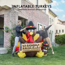 VIVOHOME Thanksgiving Inflatable LED Lighted Turkey With Hat Blow Up Outdoor Lawn Yard Decoration - 6ft Turkey Family - View 2