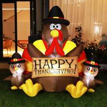 VIVOHOME Thanksgiving Inflatable LED Lighted Turkey With Hat Blow Up Outdoor Lawn Yard Decoration - 6ft Turkey Family - View 1