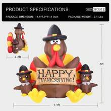 VIVOHOME Thanksgiving Inflatable LED Lighted Turkey With Hat Blow Up Outdoor Lawn Yard Decoration - 6ft Turkey Family - View 6