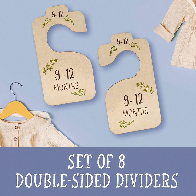 8件套双面木质婴儿衣柜收纳架，婴儿衣橱分隔架，可爱婴儿房装饰服装架，适合新生儿至24个月的宝宝，男女宝宝均适用 - 彩色 - 查看 5