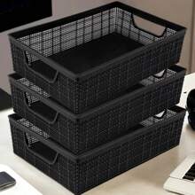 Kit 3 Stackable Plastic Organizer Baskets 2 Liters Kitchen Bathroom Kitchen - Black - View 1