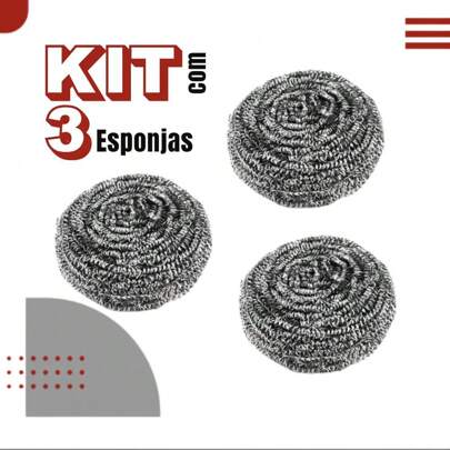Kit 3 Esponjas Inox Multiuso Limpeza Pesada Panelas / Grelhas
