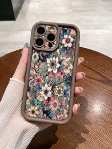 苹果 1 件时尚花卉相机保护手机壳兼容 iPhone/Galaxy/Infinix/Redmi/OPPO/VIVO/Honor/Oneplus - 棕色 - 查看 1