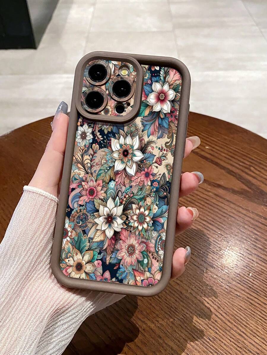 苹果 1 件时尚花卉相机保护手机壳兼容 iPhone/Galaxy/Infinix/Redmi/OPPO/VIVO/Honor/Oneplus - 棕色 - 查看 1