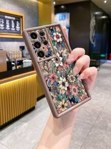 苹果 1 件时尚花卉相机保护手机壳兼容 iPhone/Galaxy/Infinix/Redmi/OPPO/VIVO/Honor/Oneplus - 棕色 - 查看 2