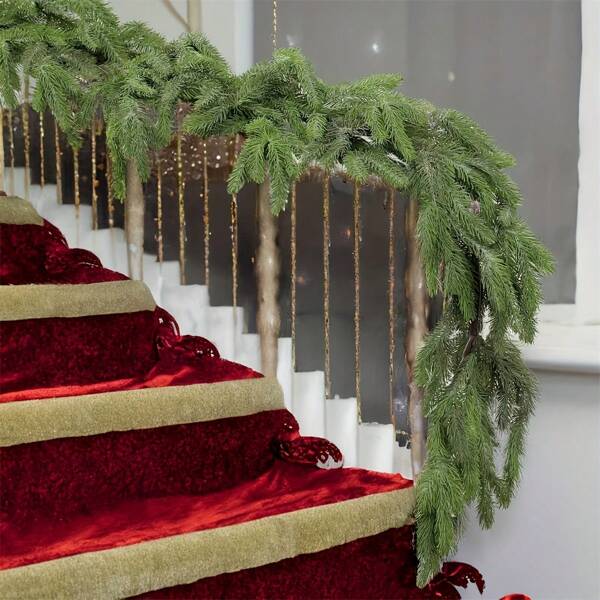 70.86 Inches/5.9 Feet Realistic Pine Leaf Christmas Wreath, Artificial Green Leaves And Cedar Wreath, Suitable For Christmas Decoration, Home Decor, Room Decor, Fireplace Mantel, Center Piece, Mirror, Porch Party Decoration