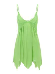 Women Fairy Lace Dress Spaghetti Strap Mesh Mini Dress Tinker Costume Bell Halloween Sleeveless Slip Backless Lace Trim Nightgown Lingerie - 綠色 - 查看 9