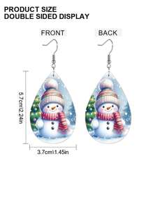 1 对冬季雪人 PU 皮革吊坠耳环女士圣诞耳环节日耳环新潮耳环珠宝配饰圣诞耳环 - 彩色 - 查看 4