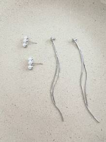 1 Pair 18K Gold Plated Copper Tasseled Pearl Front & Back Earrings, Thickness 0.03μm