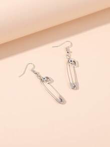 1对时尚百搭的心形和星星吊坠耳环 - 復古銀色 - 查看 5