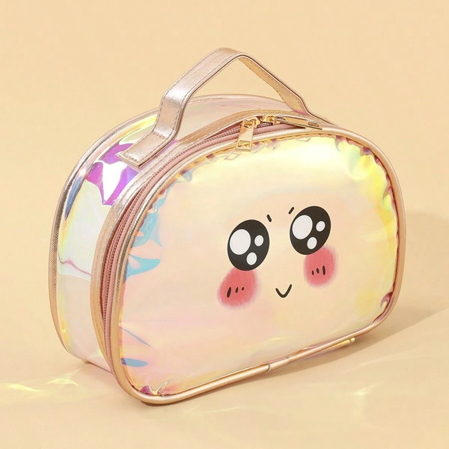 大容量手提旅行包带化妆袋，防水透明收纳袋 - 粉色 - 查看 1