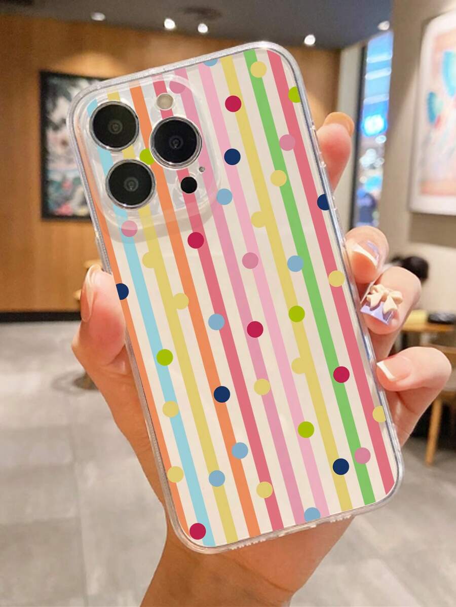1 个彩虹条纹和圆点防震防滑透明手机壳保护套适用于 iPhone、Honor、Redmi、Galaxy、 - 無色 - 查看 1