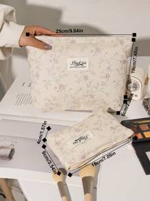 1 cái/bộ Túi đựng đồ trang điểm cầm tay màu be, vải Jacquard màu hồng hoa hồng. Túi đựng đồ trang điểm du lịch cỡ lớn, tối giản, đa chức năng, túi đựng mỹ phẩm bằng vải canvas, túi đựng đồ vệ sinh cá nhân di động. Thiết kế khóa kéo mở lớn, đựng mỹ phẩm, son môi, trang sức, chăm sóc móng tay, chăm sóc da, có thể đựng trang sức, kẹo, khăn giấy, băng vệ sinh, băng vệ sinh, tiền lẻ, chìa khóa, tai nghe, túi đựng đồ dễ thương, thích hợp cho phụ nữ, du lịch, ký túc xá, trường học. Quà tặng cho bé gái. Quà tặng ngày lễ - Màu be - Xem 10