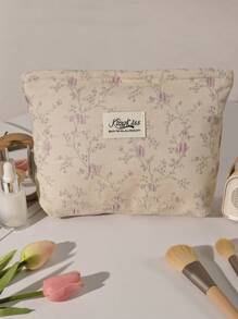 1 cái/bộ Túi đựng đồ trang điểm cầm tay màu be, vải Jacquard màu hồng hoa hồng. Túi đựng đồ trang điểm du lịch cỡ lớn, tối giản, đa chức năng, túi đựng mỹ phẩm bằng vải canvas, túi đựng đồ vệ sinh cá nhân di động. Thiết kế khóa kéo mở lớn, đựng mỹ phẩm, son môi, trang sức, chăm sóc móng tay, chăm sóc da, có thể đựng trang sức, kẹo, khăn giấy, băng vệ sinh, băng vệ sinh, tiền lẻ, chìa khóa, tai nghe, túi đựng đồ dễ thương, thích hợp cho phụ nữ, du lịch, ký túc xá, trường học. Quà tặng cho bé gái. Quà tặng ngày lễ - Màu be - Xem 2