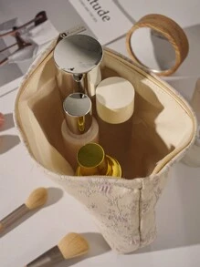 1 cái/bộ Túi đựng đồ trang điểm cầm tay màu be, vải Jacquard màu hồng hoa hồng. Túi đựng đồ trang điểm du lịch cỡ lớn, tối giản, đa chức năng, túi đựng mỹ phẩm bằng vải canvas, túi đựng đồ vệ sinh cá nhân di động. Thiết kế khóa kéo mở lớn, đựng mỹ phẩm, son môi, trang sức, chăm sóc móng tay, chăm sóc da, có thể đựng trang sức, kẹo, khăn giấy, băng vệ sinh, băng vệ sinh, tiền lẻ, chìa khóa, tai nghe, túi đựng đồ dễ thương, thích hợp cho phụ nữ, du lịch, ký túc xá, trường học. Quà tặng cho bé gái. Quà tặng ngày lễ - Màu be - Xem 9