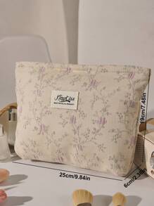 1 cái/bộ Túi đựng đồ trang điểm cầm tay màu be, vải Jacquard màu hồng hoa hồng. Túi đựng đồ trang điểm du lịch cỡ lớn, tối giản, đa chức năng, túi đựng mỹ phẩm bằng vải canvas, túi đựng đồ vệ sinh cá nhân di động. Thiết kế khóa kéo mở lớn, đựng mỹ phẩm, son môi, trang sức, chăm sóc móng tay, chăm sóc da, có thể đựng trang sức, kẹo, khăn giấy, băng vệ sinh, băng vệ sinh, tiền lẻ, chìa khóa, tai nghe, túi đựng đồ dễ thương, thích hợp cho phụ nữ, du lịch, ký túc xá, trường học. Quà tặng cho bé gái. Quà tặng ngày lễ - Màu be - Xem 3