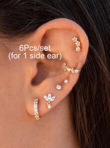6Pcs/Set Earrings Set For Women Zirconia Ear Cuff Hoop Earring Small Stud Earrings, Cartilage Earrings, Women Party Jewelry Accessories