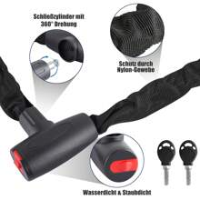 120cm Bicycle Lock High Security, Chain Lock Bicycle Made Of 6mm Hardened Steel, Long Bicycle Lock With 2 Keys, Children's Bicycle Lock For Bicycles, Motorcycles, Scooters, E-Bikes - 黑色 - 查看 3