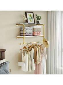 重型衣架壁挂式管衣架 2 层浮动搁板，春季、简约、夏季上衣