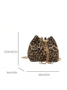 Fashionable Color Block Leopard Chain Strap Mini Bucket Crossbody Bag, New Fall Winter Cheetah Print Purse For Women - Multicolor - View 2