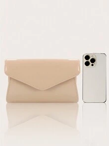 Túi cầm tay đơn giản sang trọng màu trơn dành cho nữ, Túi buổi tối có nắp quyến rũ và thời trang, Túi đeo chéo vai có dây xích, Kết hợp với hoa tai đá lấp lánh, Vòng tay, Vòng cổ Bộ bốn món, Thích hợp cho các cô gái tiệc tùng, Cô dâu, Hoàn hảo cho vũ hội, Tiệc ngày lễ, Tiệc tối, Đi làm hàng ngày - Màu Khaki - Xem 7