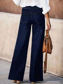 新款女士简约腰带牛仔裤，弹力直筒裤