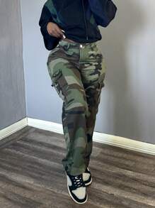 American Street Style Camouflage Cargo Straight Leg Jeans