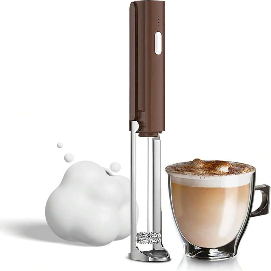 牛奶起泡器 可充电手持式泡沫机 适用于咖啡 3 级可调节 可悬挂 可折叠 搅拌器 - 棕色 - 查看 1