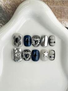 10 miếng dán móng tay hình nhện phong cách Punk Metal thủ công, thích hợp cho sinh hoạt hàng ngày, tiệc tùng, tụ họp, sinh nhật và các dịp khác. Móng tay giả thủ công, dán lên móng. - Nhiều màu - Xem 1