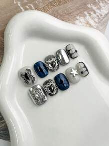 10 miếng dán móng tay hình nhện phong cách Punk Metal thủ công, thích hợp cho sinh hoạt hàng ngày, tiệc tùng, tụ họp, sinh nhật và các dịp khác. Móng tay giả thủ công, dán lên móng. - Nhiều màu - Xem 3