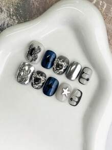 10 miếng dán móng tay hình nhện phong cách Punk Metal thủ công, thích hợp cho sinh hoạt hàng ngày, tiệc tùng, tụ họp, sinh nhật và các dịp khác. Móng tay giả thủ công, dán lên móng. - Nhiều màu - Xem 2