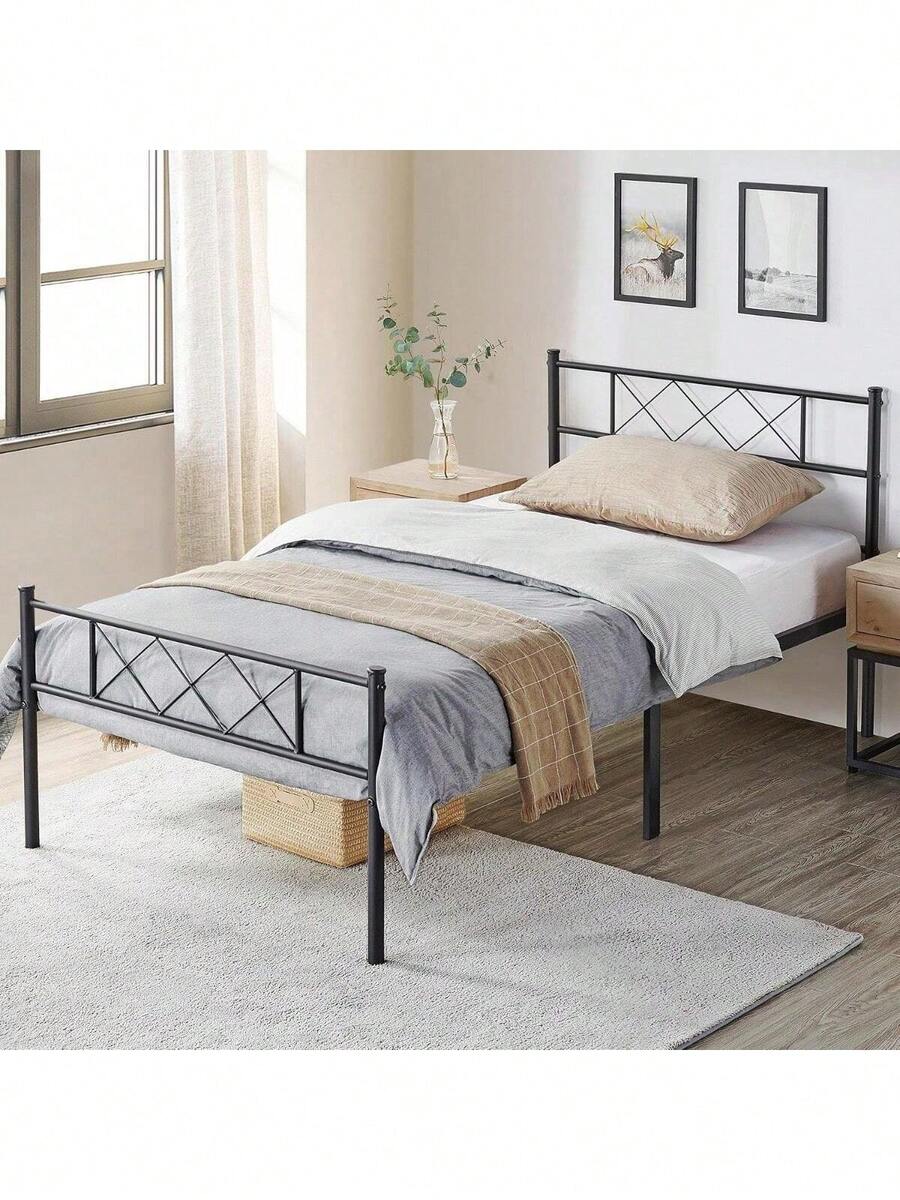 Twin Metal Platform Bed Frame Mattress Foundation With Headboard And