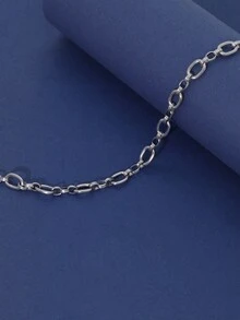 1 件简约椭圆形不锈钢粗链项链，男女通用配饰，适合通勤 - 銀色 - 查看 4