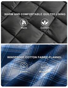 KEFITEVD Men's Flannel Shirt Jacket Winter Warm Fleece Lined Plaid Coat Button Down Shirt With Pockets - Xanh và trắng - Xem 5
