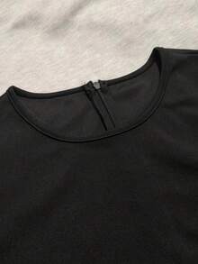 Vestido de Navidad largo de manga larga con cuello redondo, cintura alta, diseño de parches y estampado a cuadros retro con cinta - Verde - Ver 5